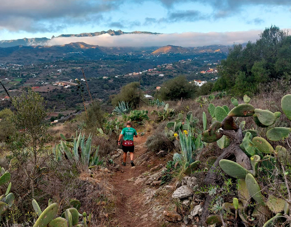 Corredor en la trail pino santo 2024 pasando por un camino de tierra